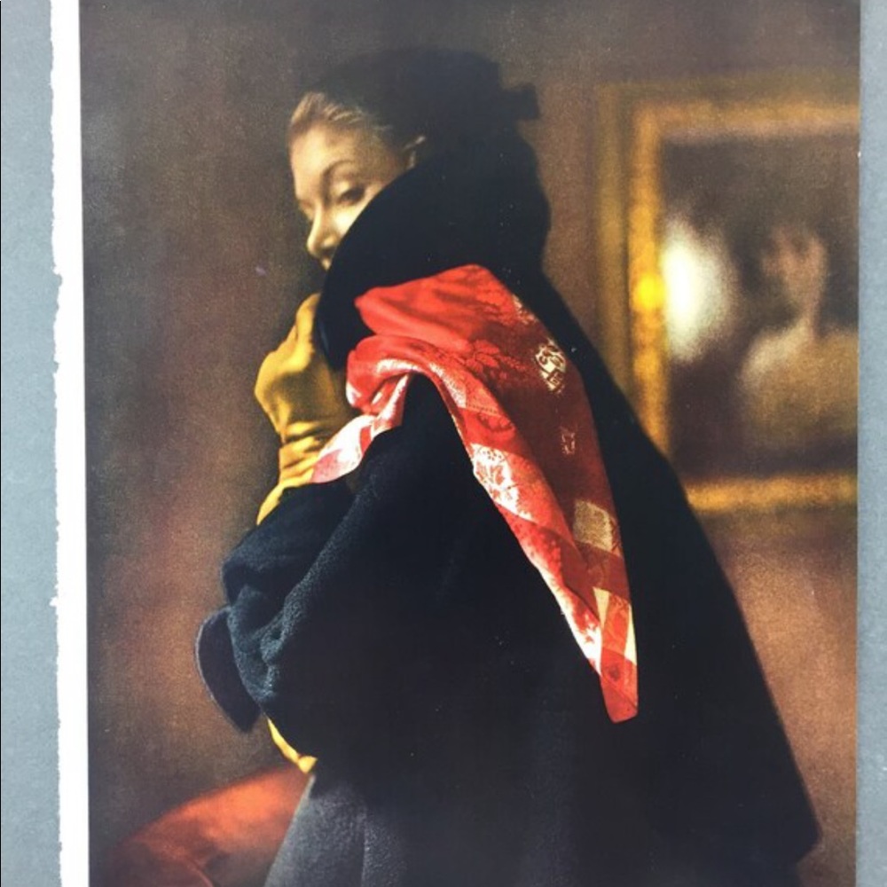 ! 1 Page/2 Sides from VTG 1951 Photo Book, Black Coat w Red Scarf, Yellow Coat